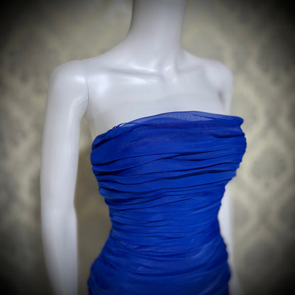 FRANK USHER vintage evening cocktail dress, 1980s Blue Purple high low mummy Party Dress