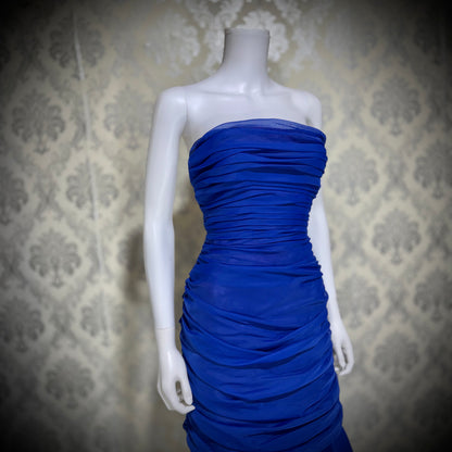 FRANK USHER vintage evening cocktail dress, 1980s Blue Purple high low mummy Party Dress