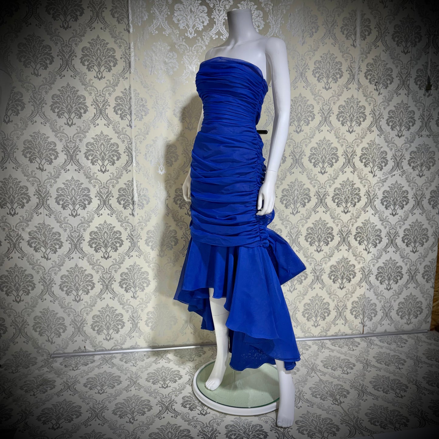 FRANK USHER vintage evening cocktail dress, 1980s Blue Purple high low mummy Party Dress