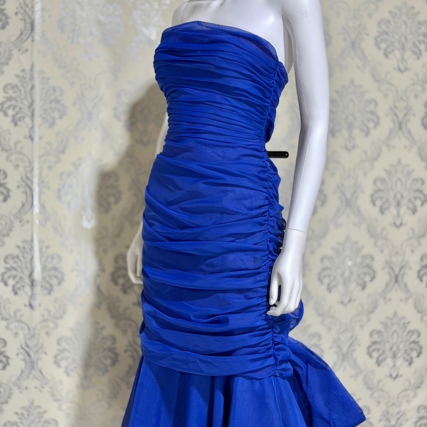 FRANK USHER vintage evening cocktail dress, 1980s Blue Purple high low mummy Party Dress