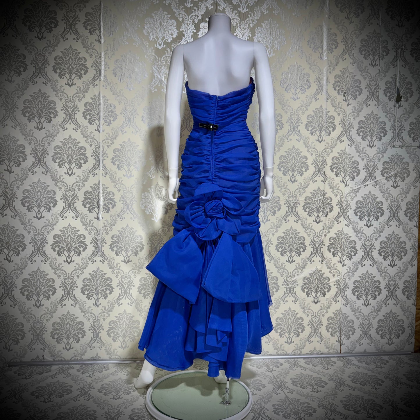 FRANK USHER vintage evening cocktail dress, 1980s Blue Purple high low mummy Party Dress