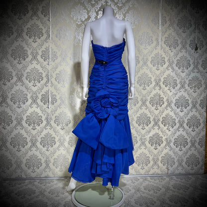 FRANK USHER vintage evening cocktail dress, 1980s Blue Purple high low mummy Party Dress