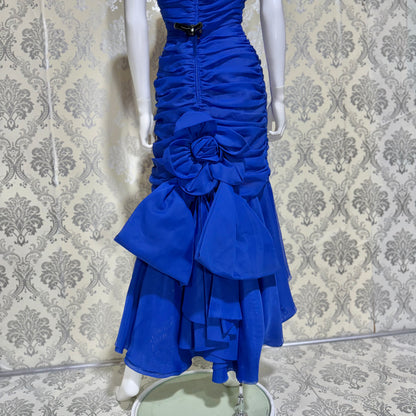 FRANK USHER vintage evening cocktail dress, 1980s Blue Purple high low mummy Party Dress