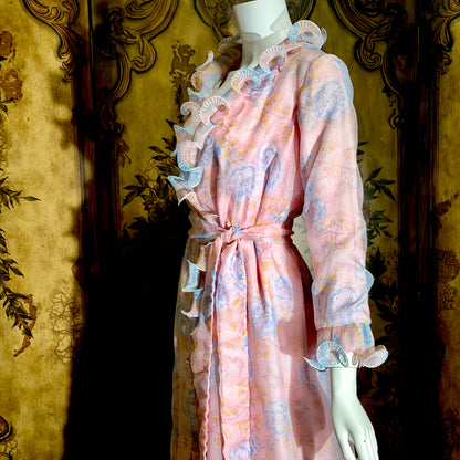 PERFECT NEGLIGEE, vintage 1960s dressing gown, soft pink & blue floral house coat lounging robe