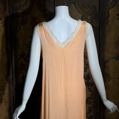 1920s vintage nightgown slip dress, peach sorbet silk shift lingerie dress
