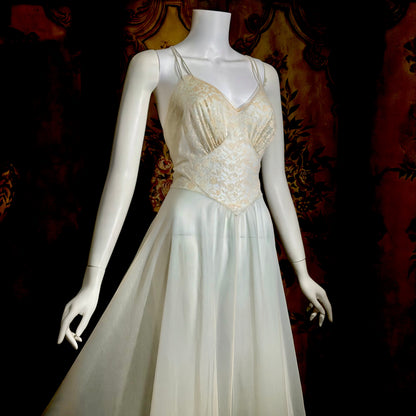 VANITY FAIR vintage nightgown slip dress, 1950s pale green nylon Old Hollywood gown
