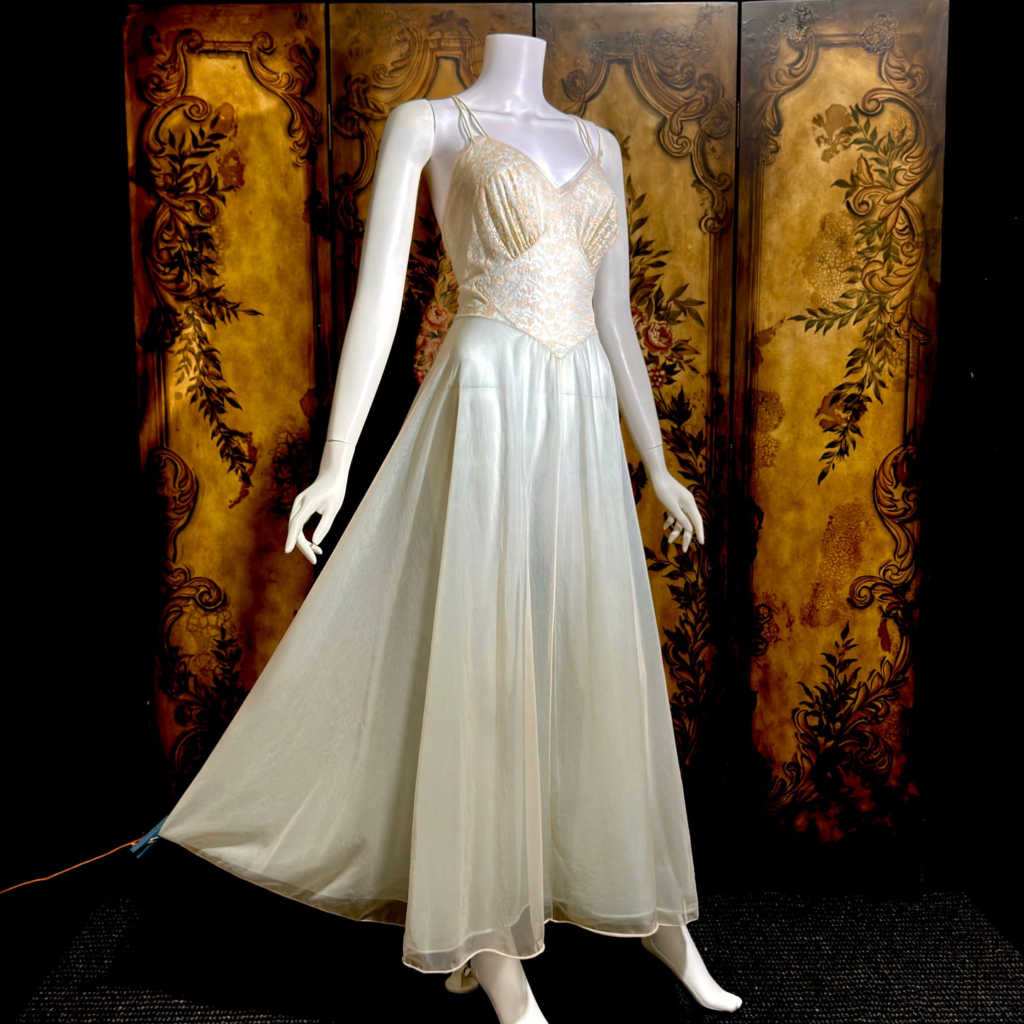 VANITY FAIR vintage nightgown slip dress, 1950s pale green nylon Old Hollywood gown