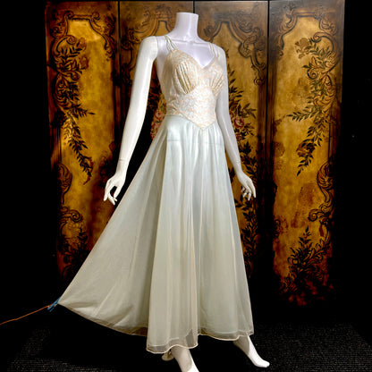 VANITY FAIR vintage nightgown slip dress, 1950s pale green nylon Old Hollywood gown