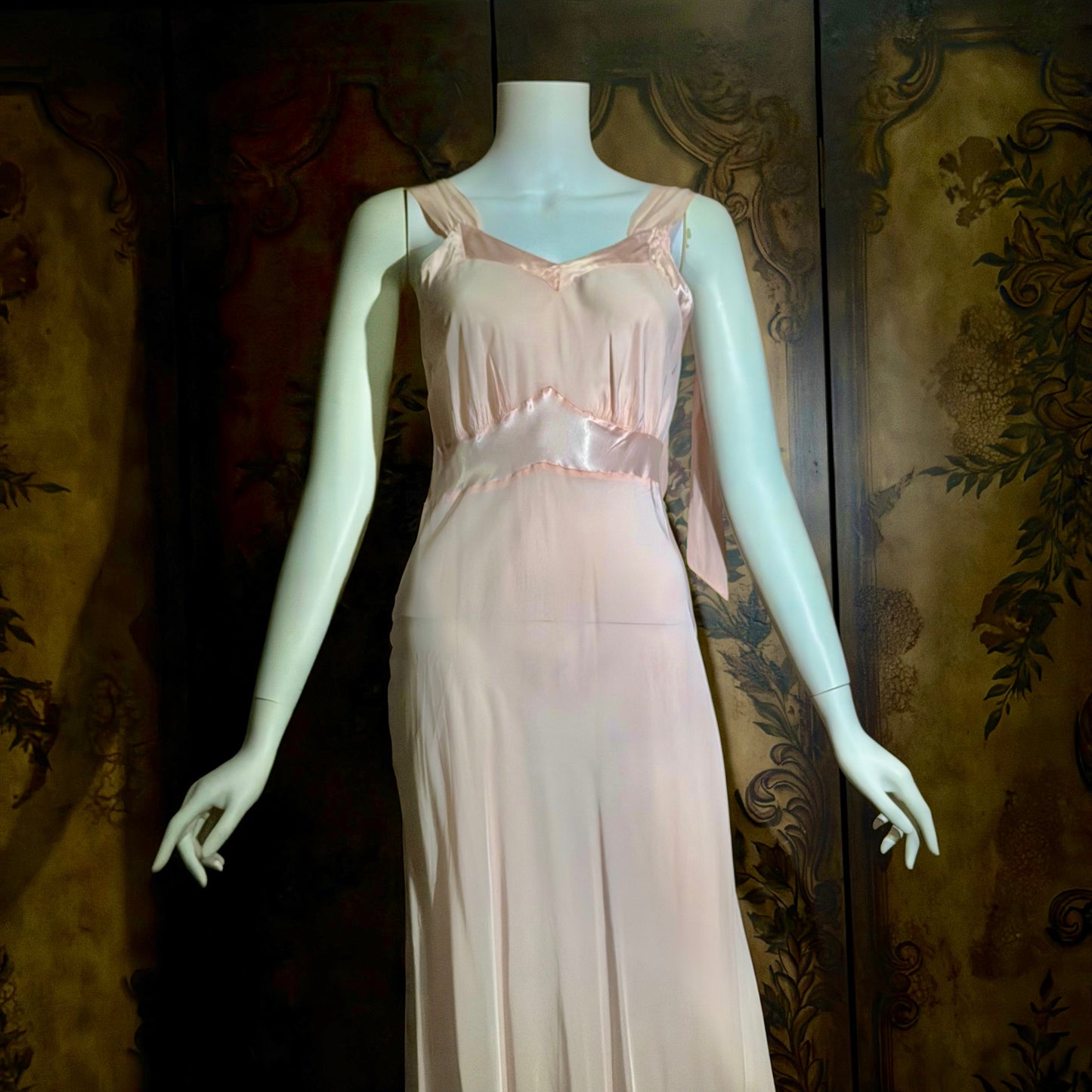 Rhythm Romancer vintage 1930s Nightgown Slip Dress, Baby pink night lingerie dress