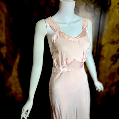 Rhythm Romancer vintage 1930s Nightgown Slip Dress, Baby pink night lingerie dress