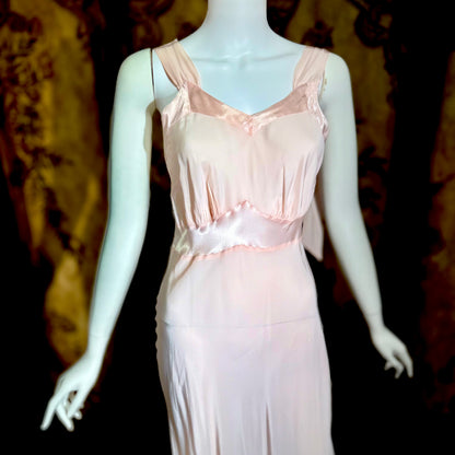 Rhythm Romancer vintage 1930s Nightgown Slip Dress, Baby pink night lingerie dress