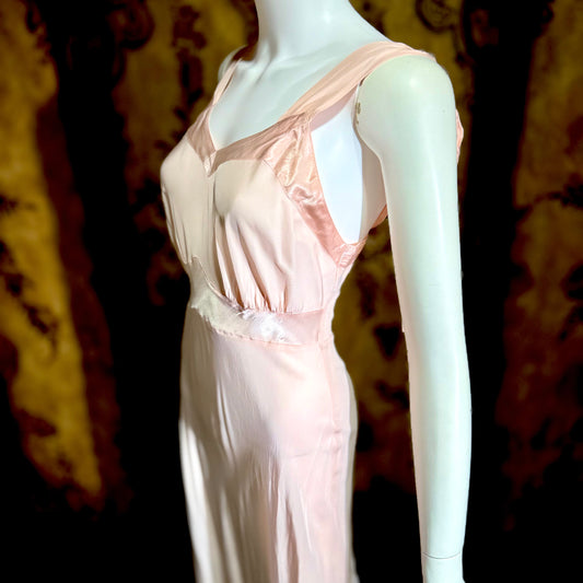 Rhythm Romancer vintage 1930s Nightgown Slip Dress, Baby pink night lingerie dress