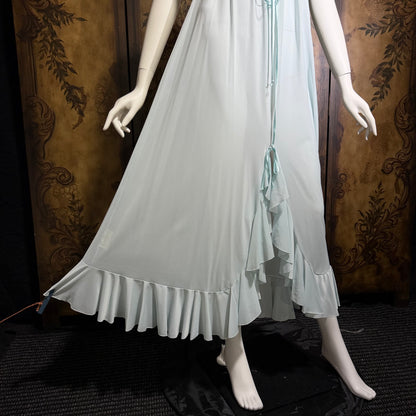 LUCIE ANN BEVERLY Hills, Claire Sandra vintage 1960s nightgown, powder blue jersey knit ruffled hem gown