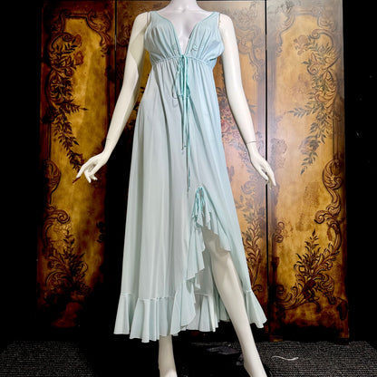 LUCIE ANN BEVERLY Hills, Claire Sandra vintage 1960s nightgown, powder blue jersey knit ruffled hem gown