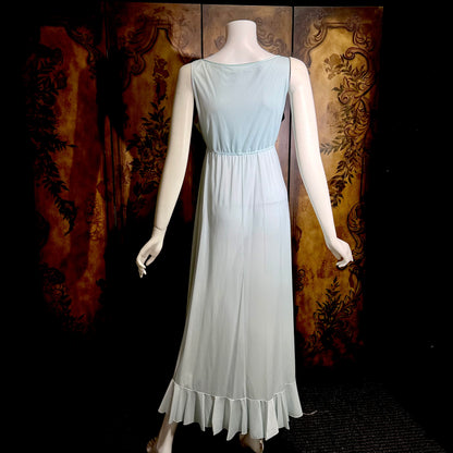 LUCIE ANN BEVERLY Hills, Claire Sandra vintage 1960s nightgown, powder blue jersey knit ruffled hem gown