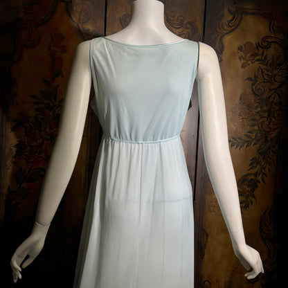 LUCIE ANN BEVERLY Hills, Claire Sandra vintage 1960s nightgown, powder blue jersey knit ruffled hem gown