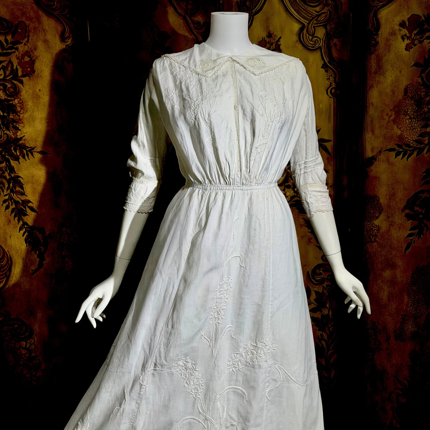 1900s Antique Victorian wedding dress, vintage white cotton lawn gown, Edwardian day dress
