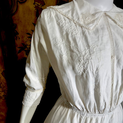 1900s Antique Victorian wedding dress, vintage white cotton lawn gown, Edwardian day dress