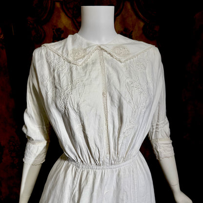 1900s Antique Victorian wedding dress, vintage white cotton lawn gown, Edwardian day dress