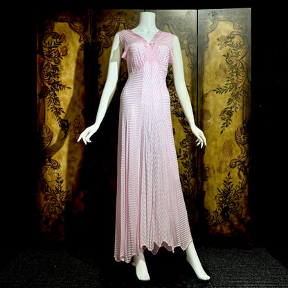 LORRAINE vintage 1940s Nightgown Slip Dress: Pink Shadow Stripe Rayon Night dress