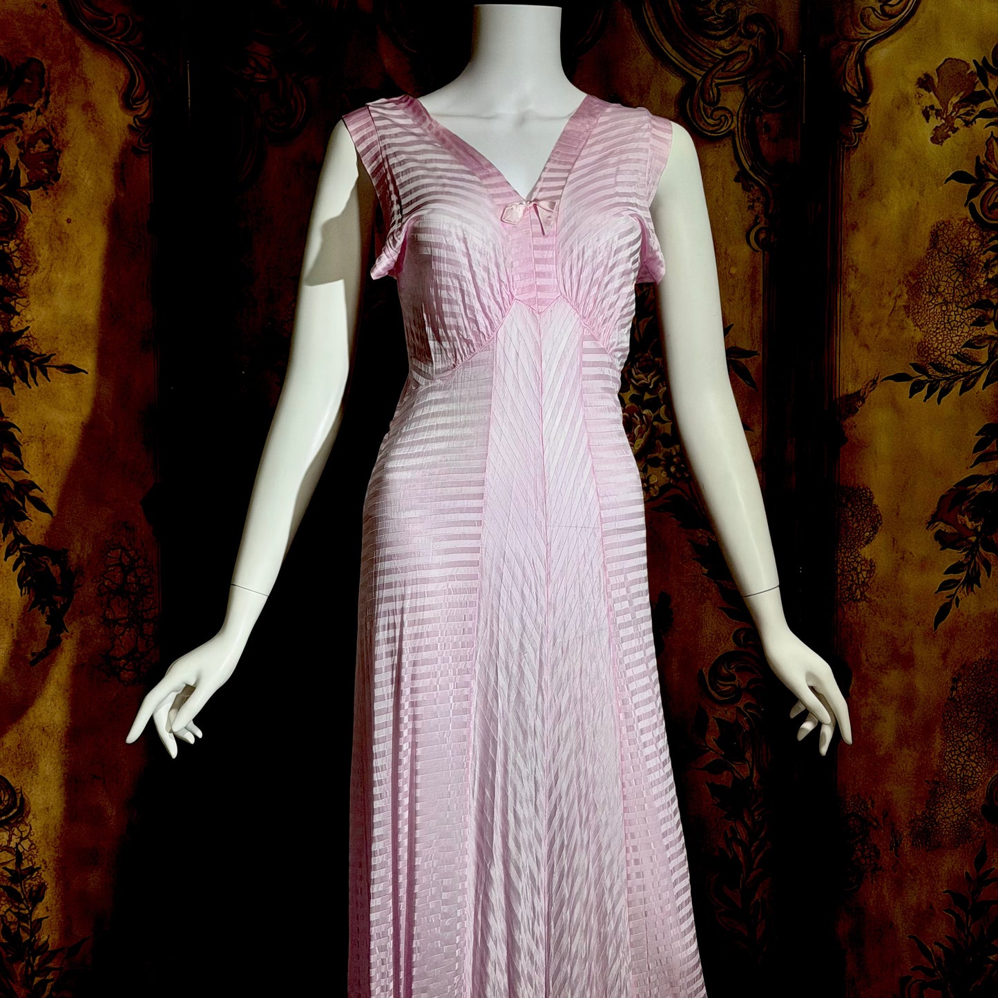 LORRAINE vintage 1940s Nightgown Slip Dress: Pink Shadow Stripe Rayon Night dress