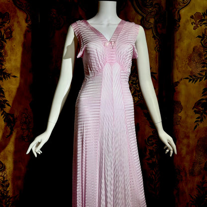 LORRAINE vintage 1940s Nightgown Slip Dress: Pink Shadow Stripe Rayon Night dress