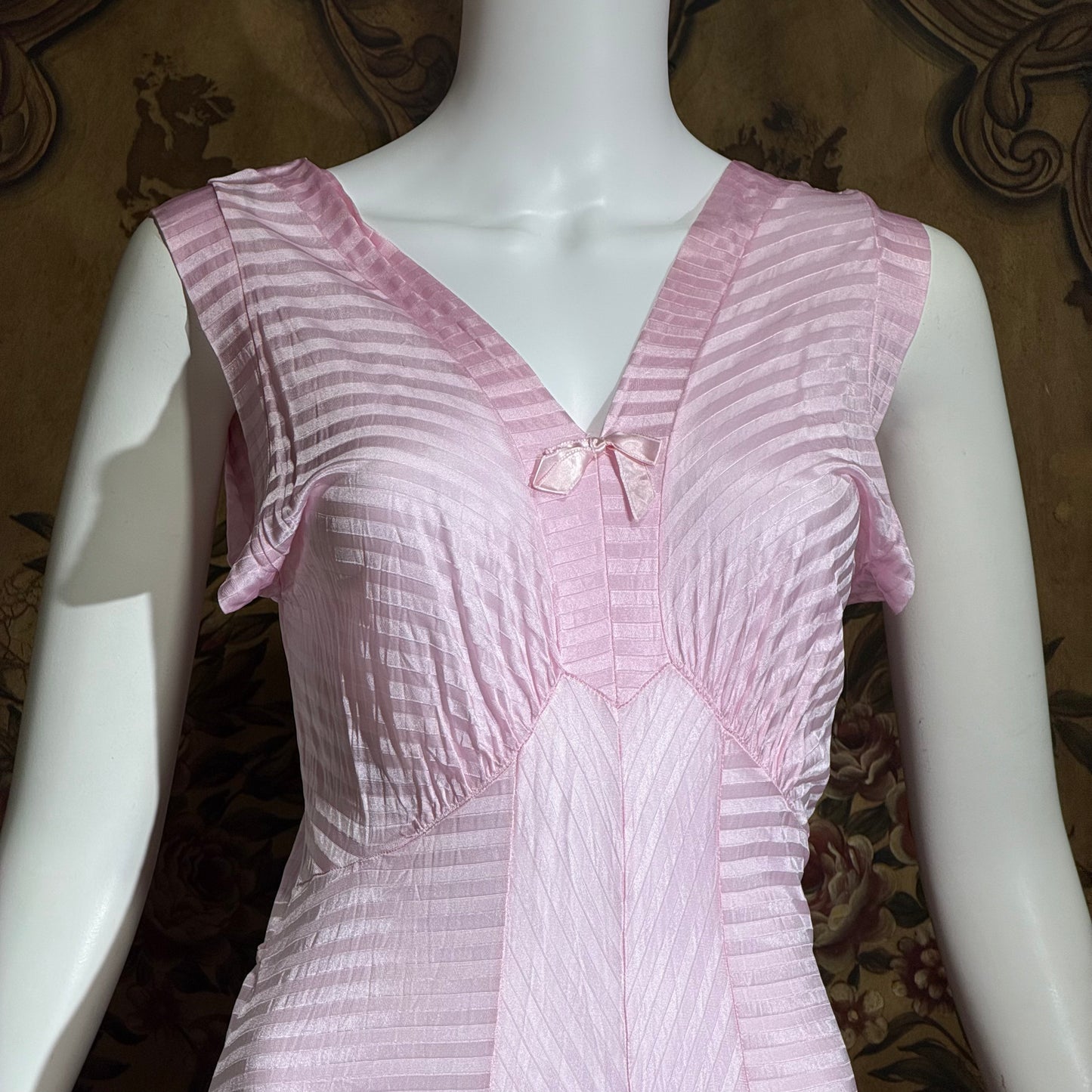 LORRAINE vintage 1940s Nightgown Slip Dress: Pink Shadow Stripe Rayon Night dress