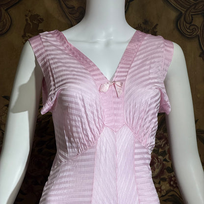 LORRAINE vintage 1940s Nightgown Slip Dress: Pink Shadow Stripe Rayon Night dress