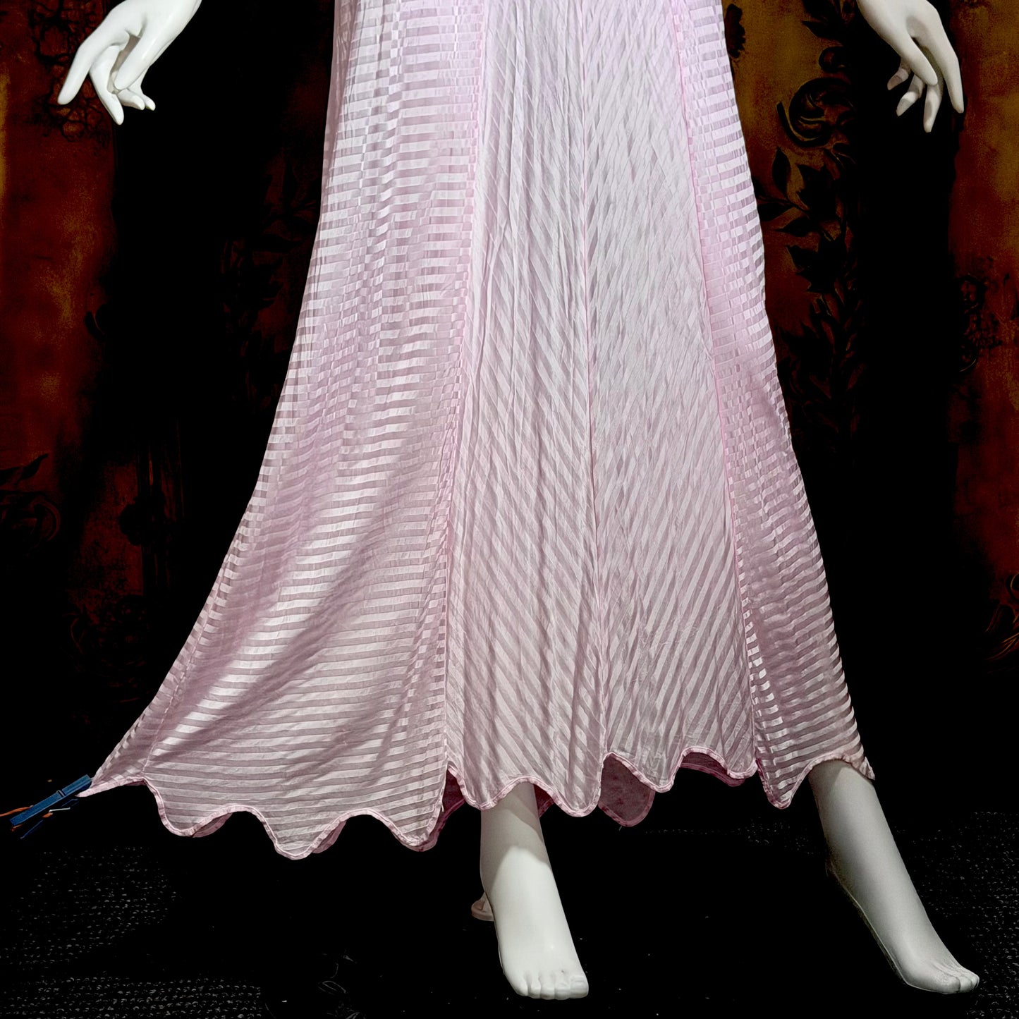 LORRAINE vintage 1940s Nightgown Slip Dress: Pink Shadow Stripe Rayon Night dress