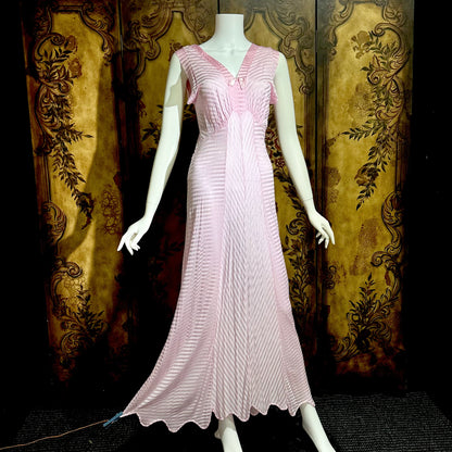 LORRAINE vintage 1940s Nightgown Slip Dress: Pink Shadow Stripe Rayon Night dress