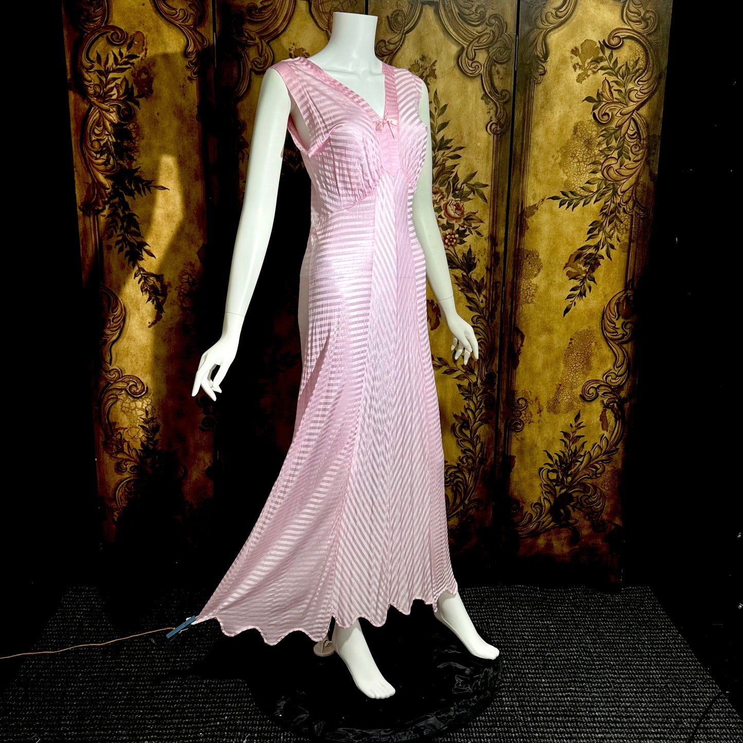 LORRAINE vintage 1940s Nightgown Slip Dress: Pink Shadow Stripe Rayon Night dress