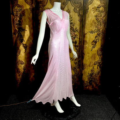 LORRAINE vintage 1940s Nightgown Slip Dress: Pink Shadow Stripe Rayon Night dress