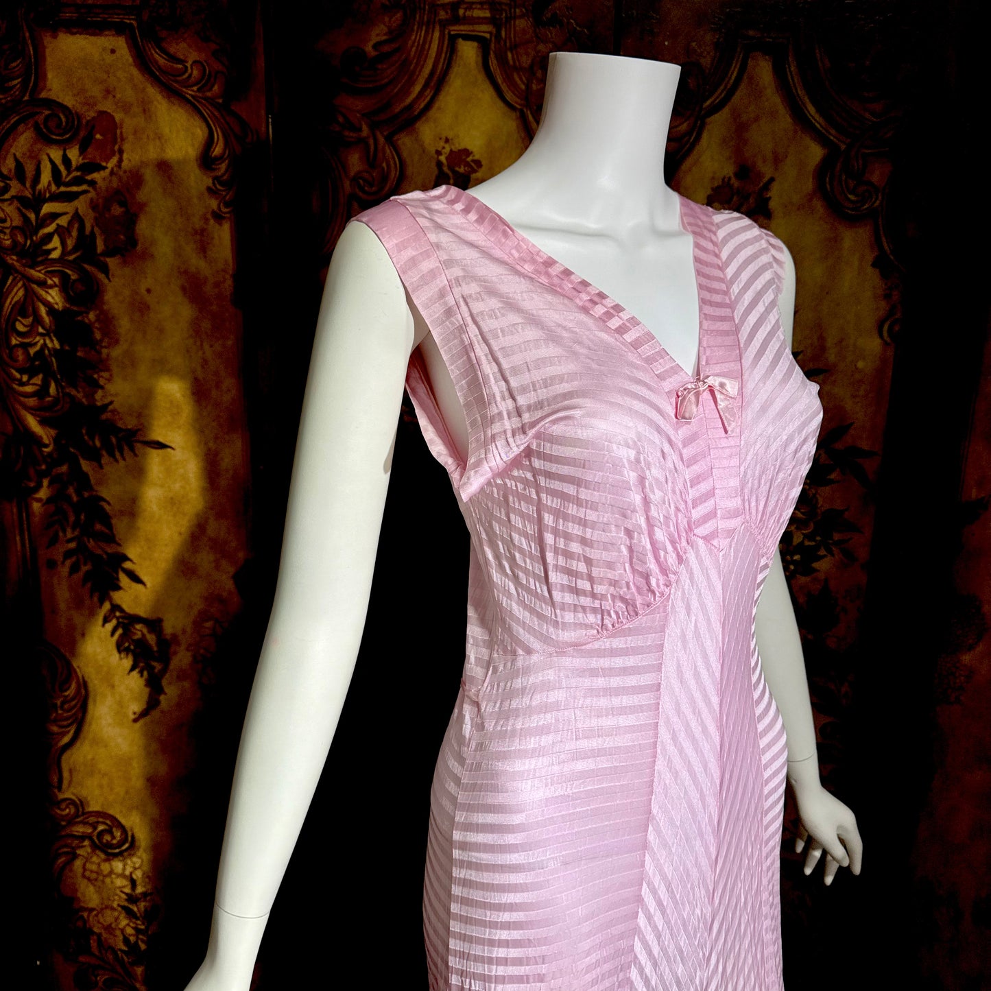 LORRAINE vintage 1940s Nightgown Slip Dress: Pink Shadow Stripe Rayon Night dress