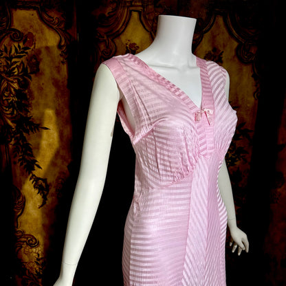 LORRAINE vintage 1940s Nightgown Slip Dress: Pink Shadow Stripe Rayon Night dress