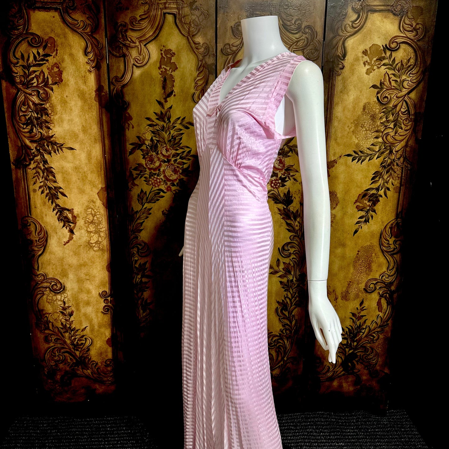 LORRAINE vintage 1940s Nightgown Slip Dress: Pink Shadow Stripe Rayon Night dress