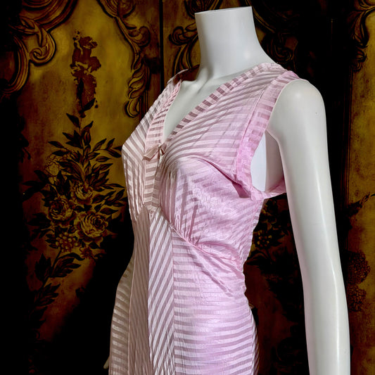 LORRAINE vintage 1940s Nightgown Slip Dress: Pink Shadow Stripe Rayon Night dress