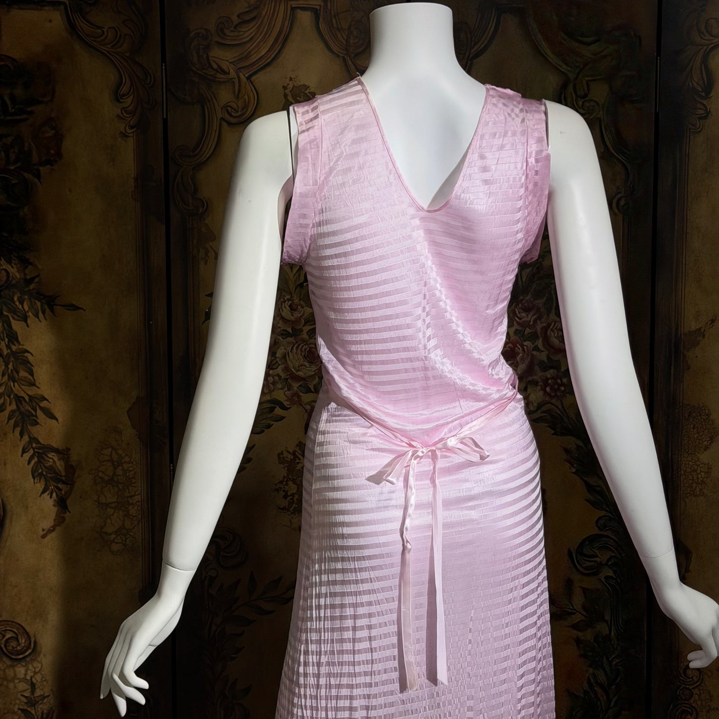 LORRAINE vintage 1940s Nightgown Slip Dress: Pink Shadow Stripe Rayon Night dress