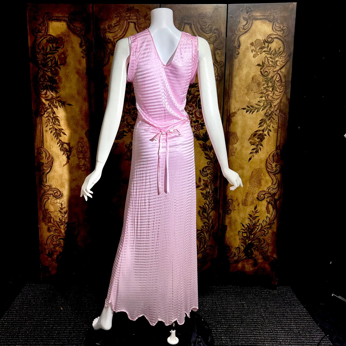 LORRAINE vintage 1940s Nightgown Slip Dress: Pink Shadow Stripe Rayon Night dress