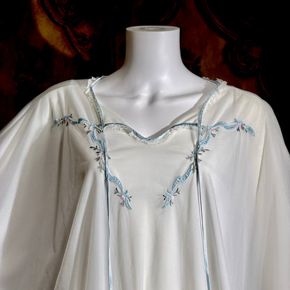 PEDRO RODRIGUEZ Couture Internationale, vintage 1960s caftan robe, sheer double layer chiffon white poncho cape loungewear