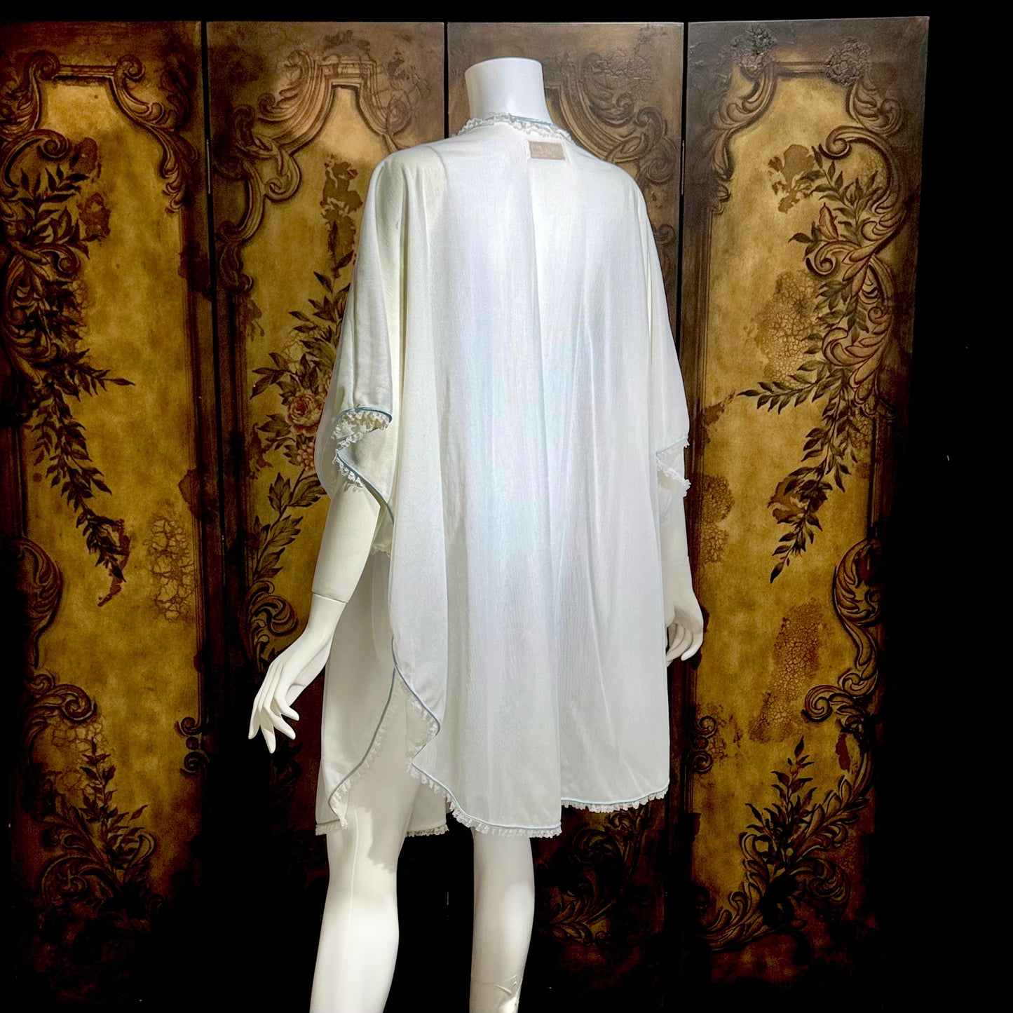 PEDRO RODRIGUEZ Couture Internationale, vintage 1960s caftan robe, sheer double layer chiffon white poncho cape loungewear