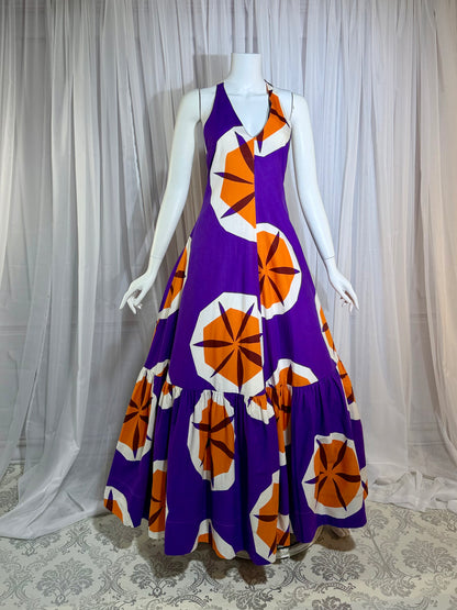 MARIMEKKO vintage 1970s maxi dress, Finland purple and orange op art cotton