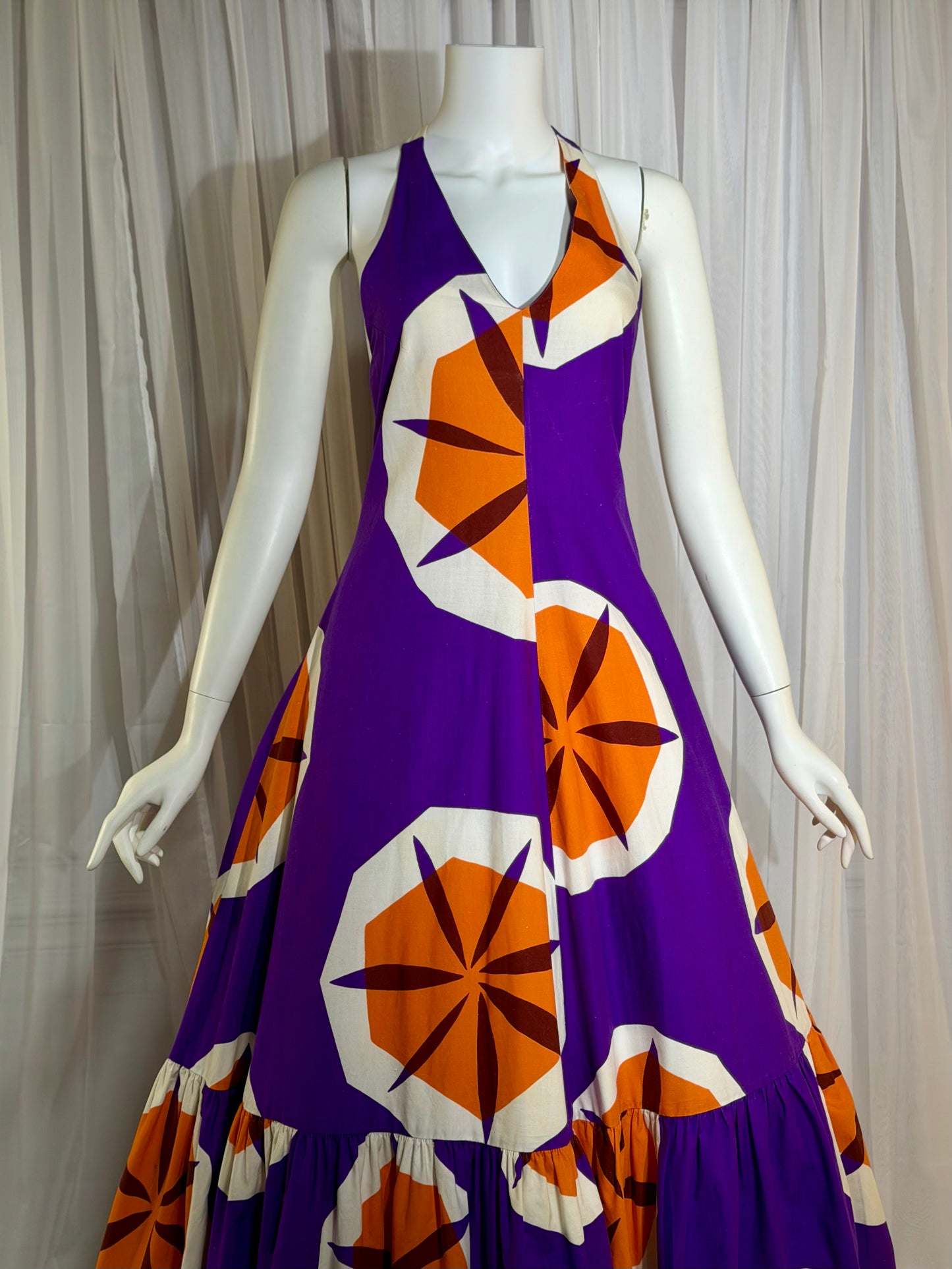 MARIMEKKO vintage 1970s maxi dress, Finland purple and orange op art cotton