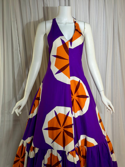 MARIMEKKO vintage 1970s maxi dress, Finland purple and orange op art cotton