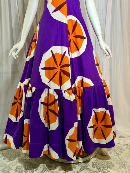 MARIMEKKO vintage 1970s maxi dress, Finland purple and orange op art cotton
