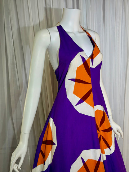MARIMEKKO vintage 1970s maxi dress, Finland purple and orange op art cotton