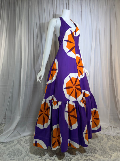MARIMEKKO vintage 1970s maxi dress, Finland purple and orange op art cotton