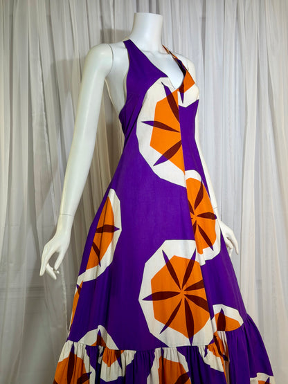 MARIMEKKO vintage 1970s maxi dress, Finland purple and orange op art cotton