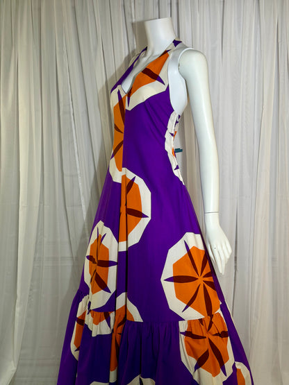 MARIMEKKO vintage 1970s maxi dress, Finland purple and orange op art cotton