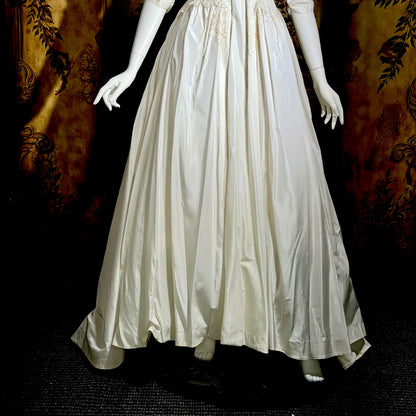 PRISCILLA of BOSTON 1950s designer vintage wedding dress gown, white silk and lace bridal gown