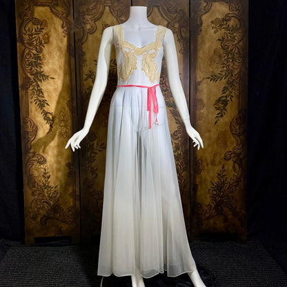YOLANDE vintage 1940s Peignoir set, White bridal nightgown slip dress and robe